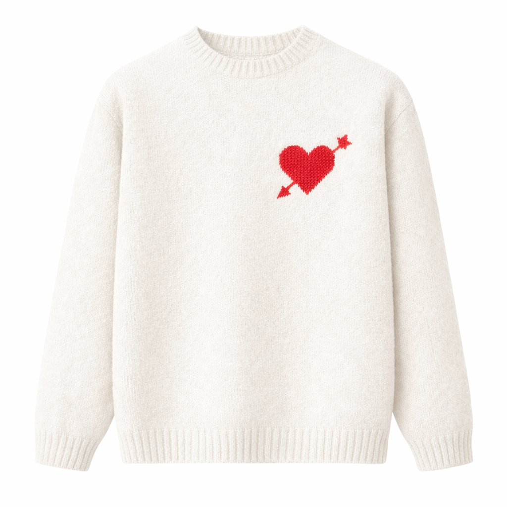 Zénøir-Heart Knitted Sweater Beige