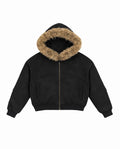 Zénøir Womens Furred Zip-Up Hoodie Black