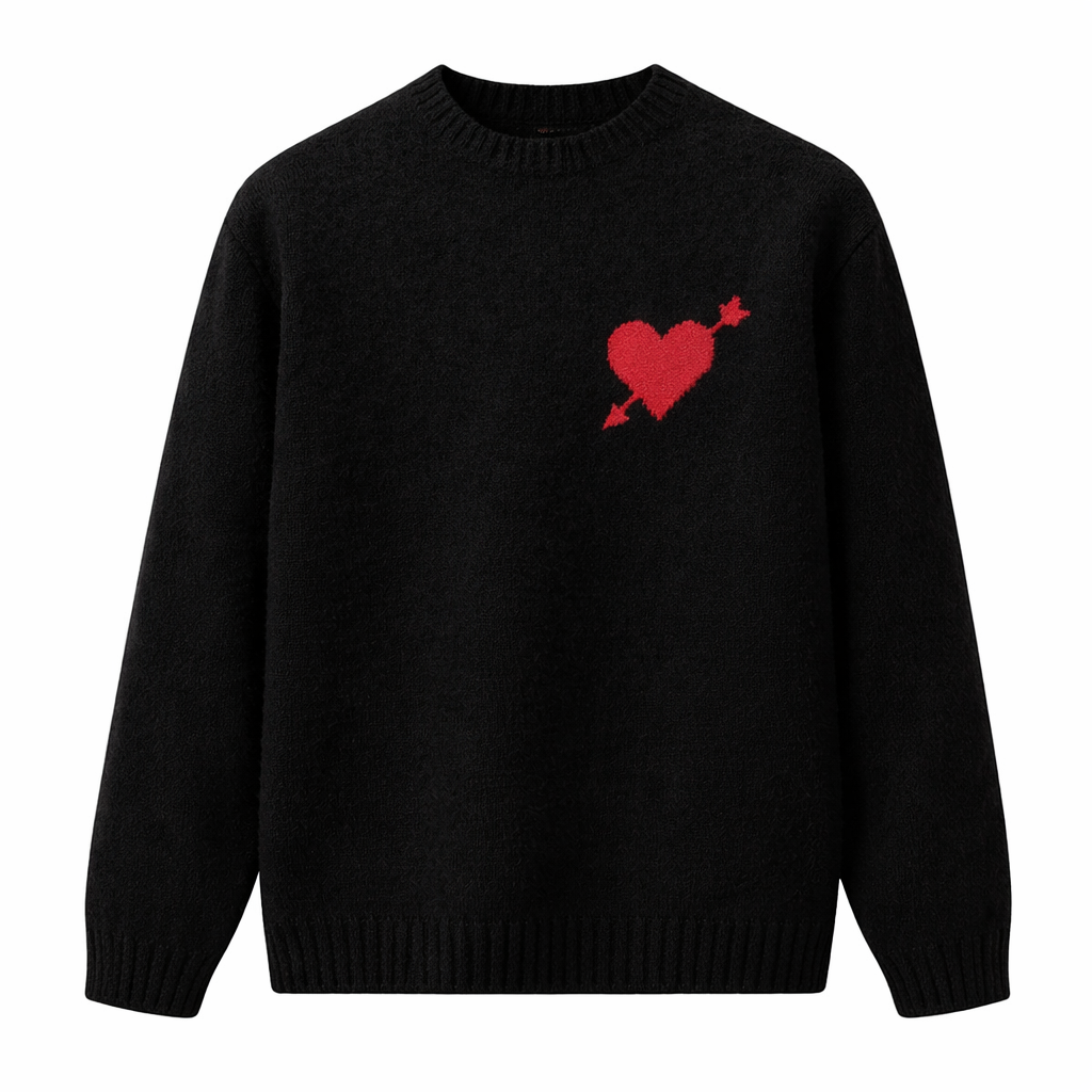 Zénøir-Heart Knitted Sweater Black