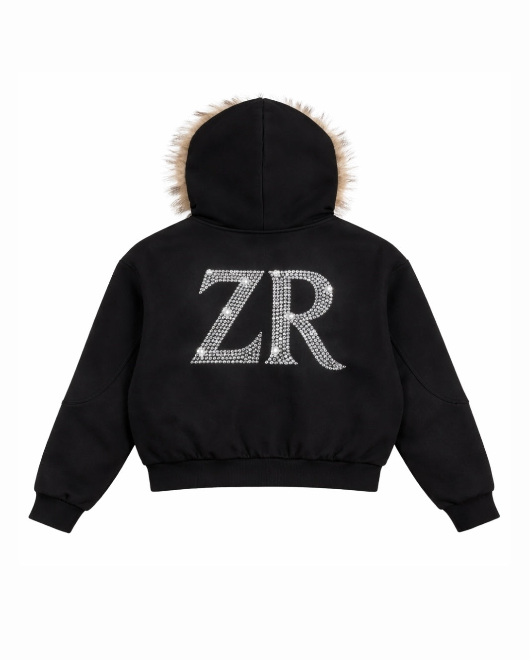Zénøir Womens Furred Zip-Up Hoodie Black