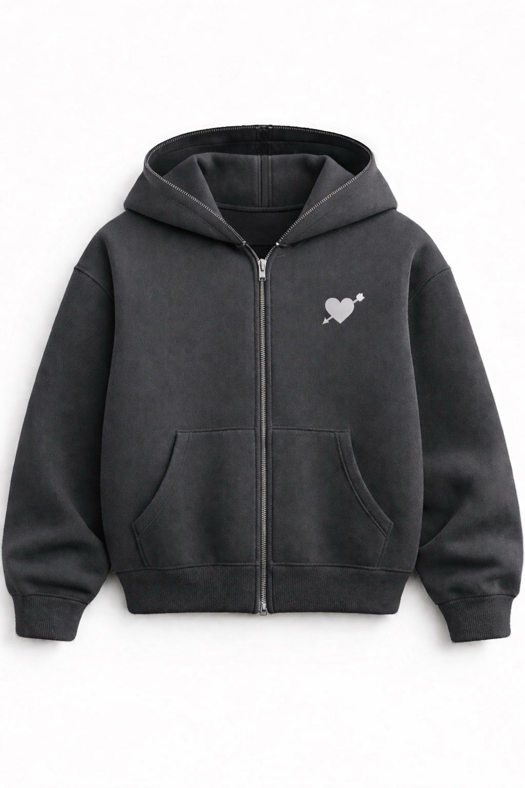 Zénøir-Heart Full Zip Hoodie Dark Grey