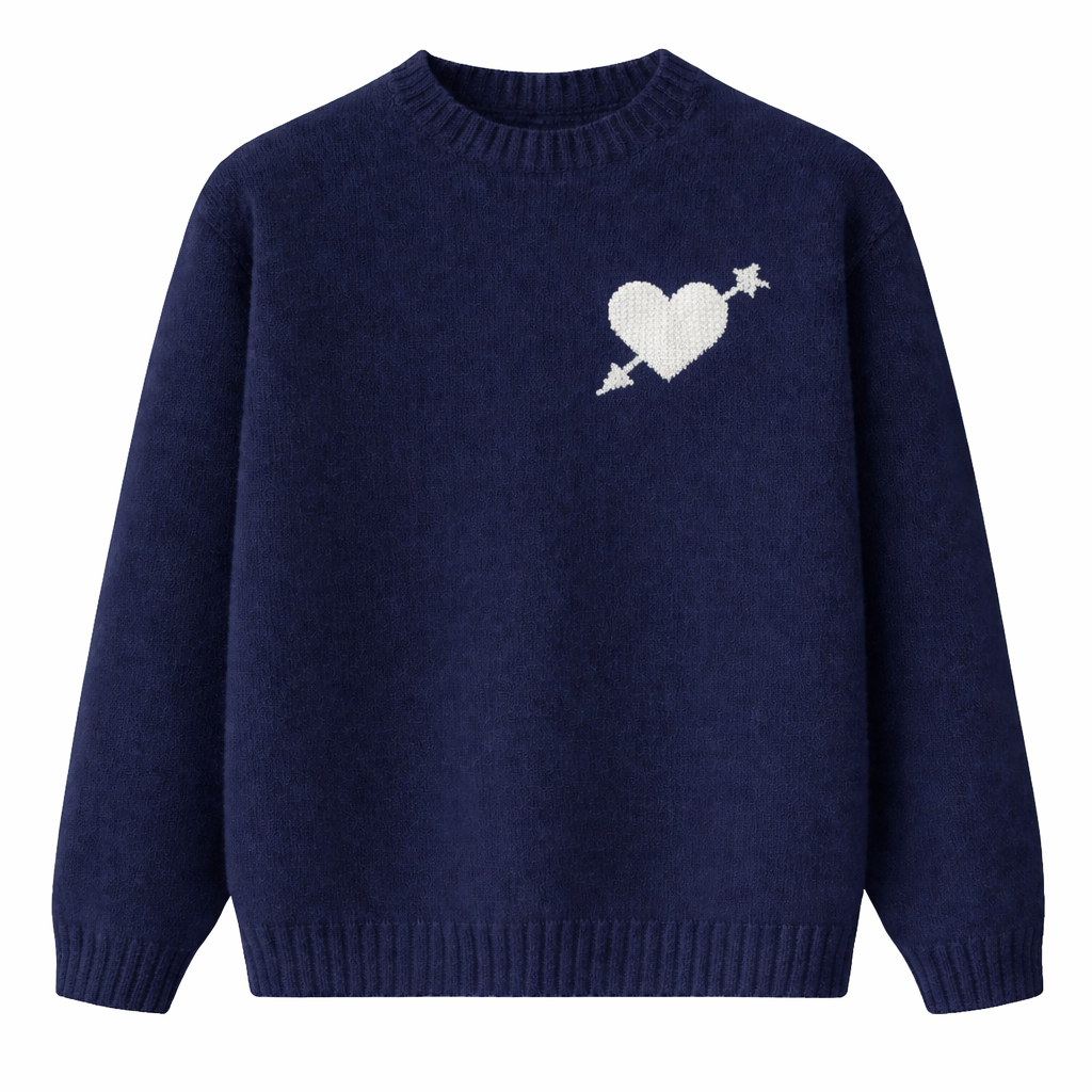 Zénøir-Heart Knitted Sweater Navy Blue