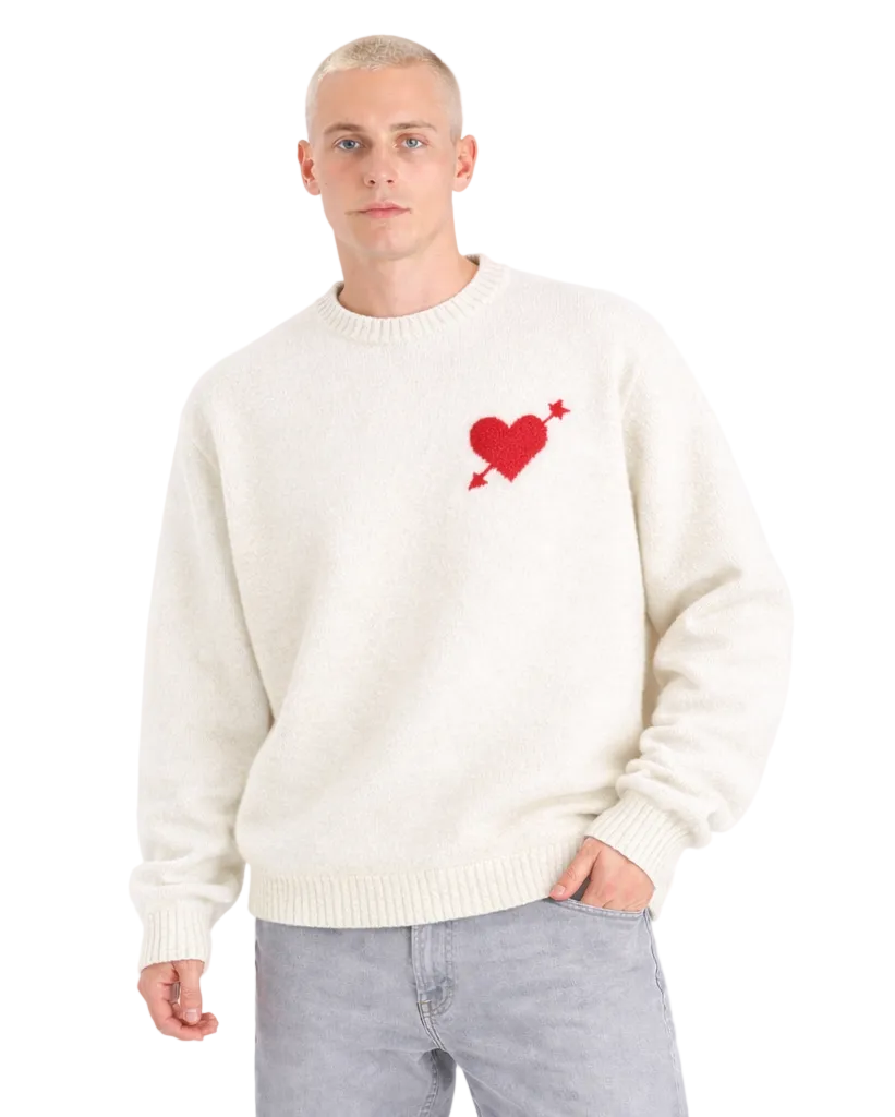 Zénøir-Heart Knitted Sweater Beige