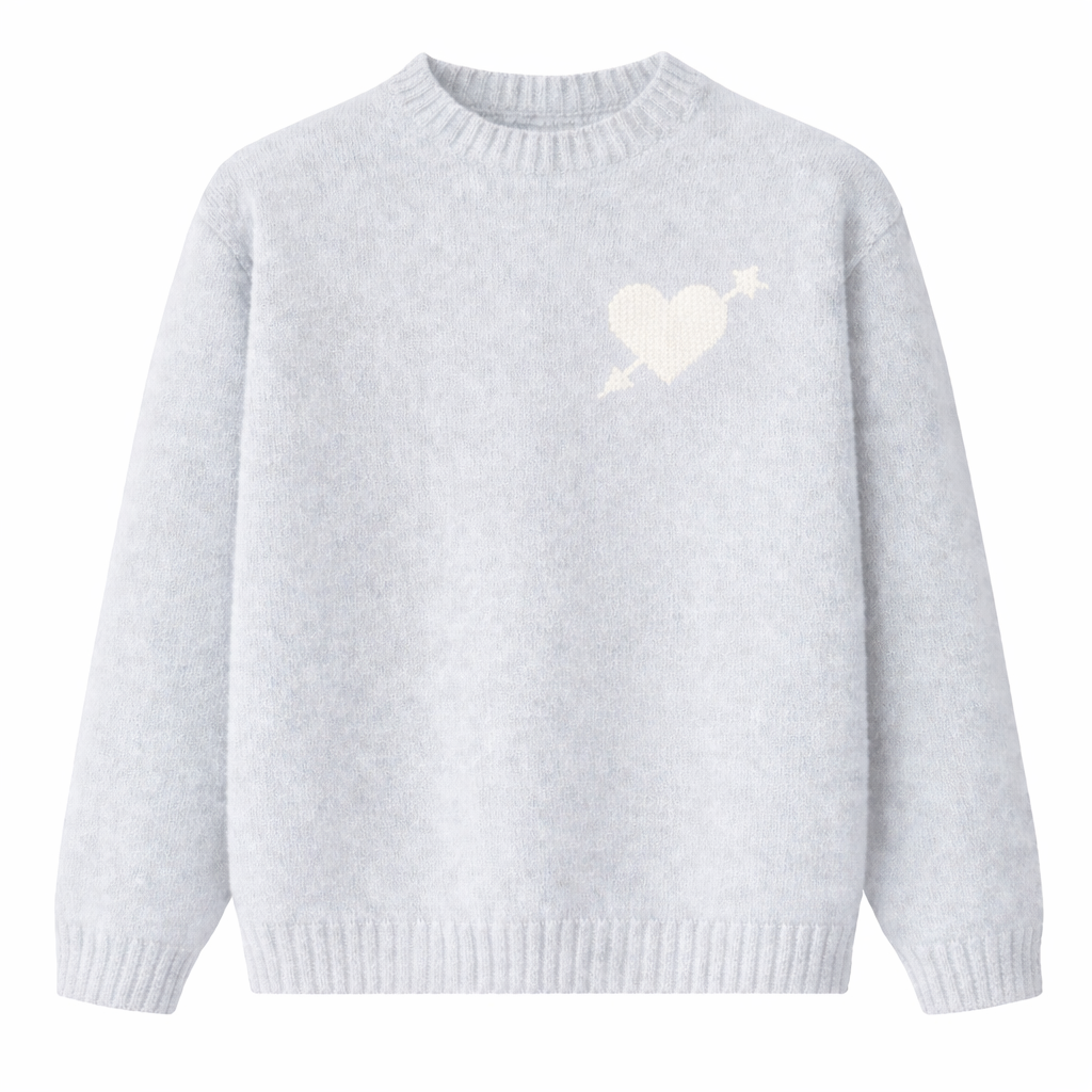 Zénøir-Heart Knitted Sweater Grey