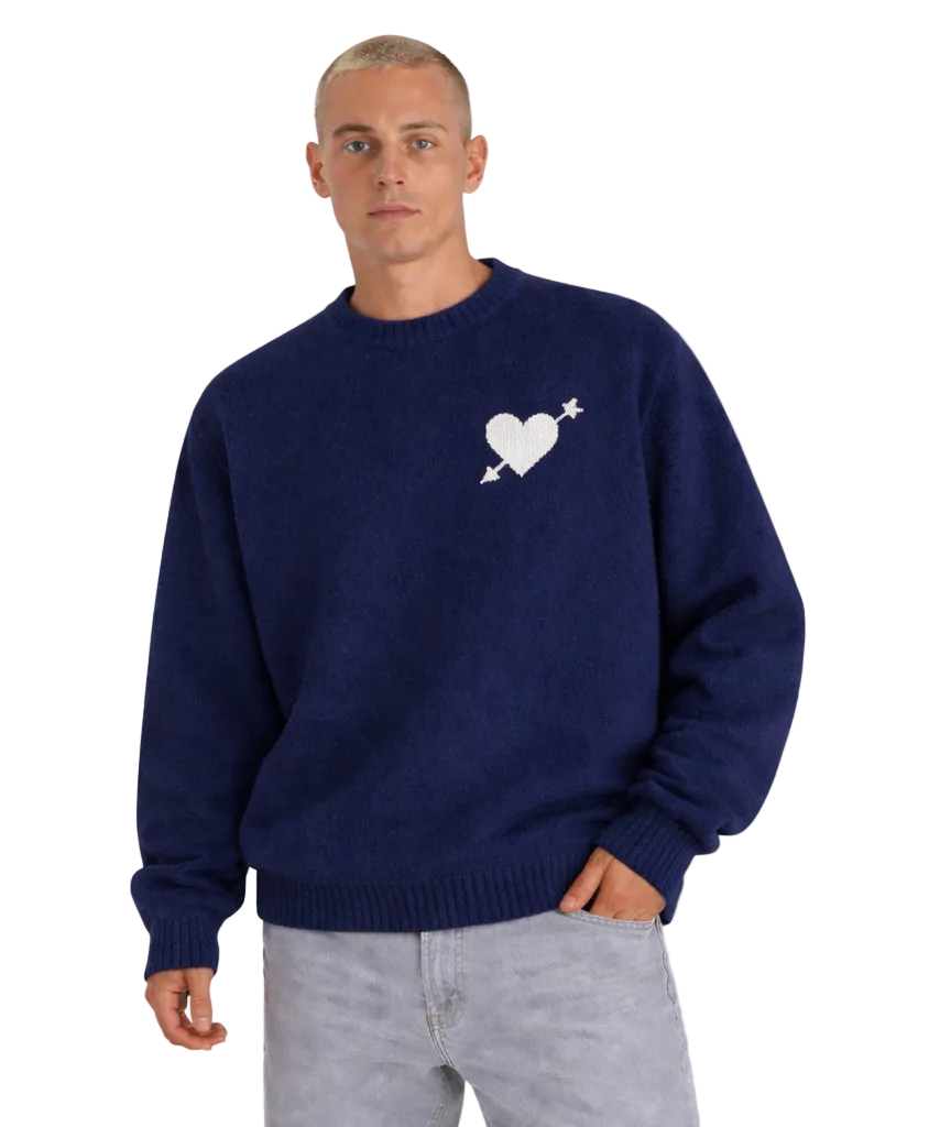 Zénøir-Heart Knitted Sweater Navy Blue
